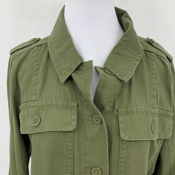 LOFT Ann Taylor Herringbone Jacket Womens M Medium Peplum Wide Sleeves Utility - Picture 3 of 12